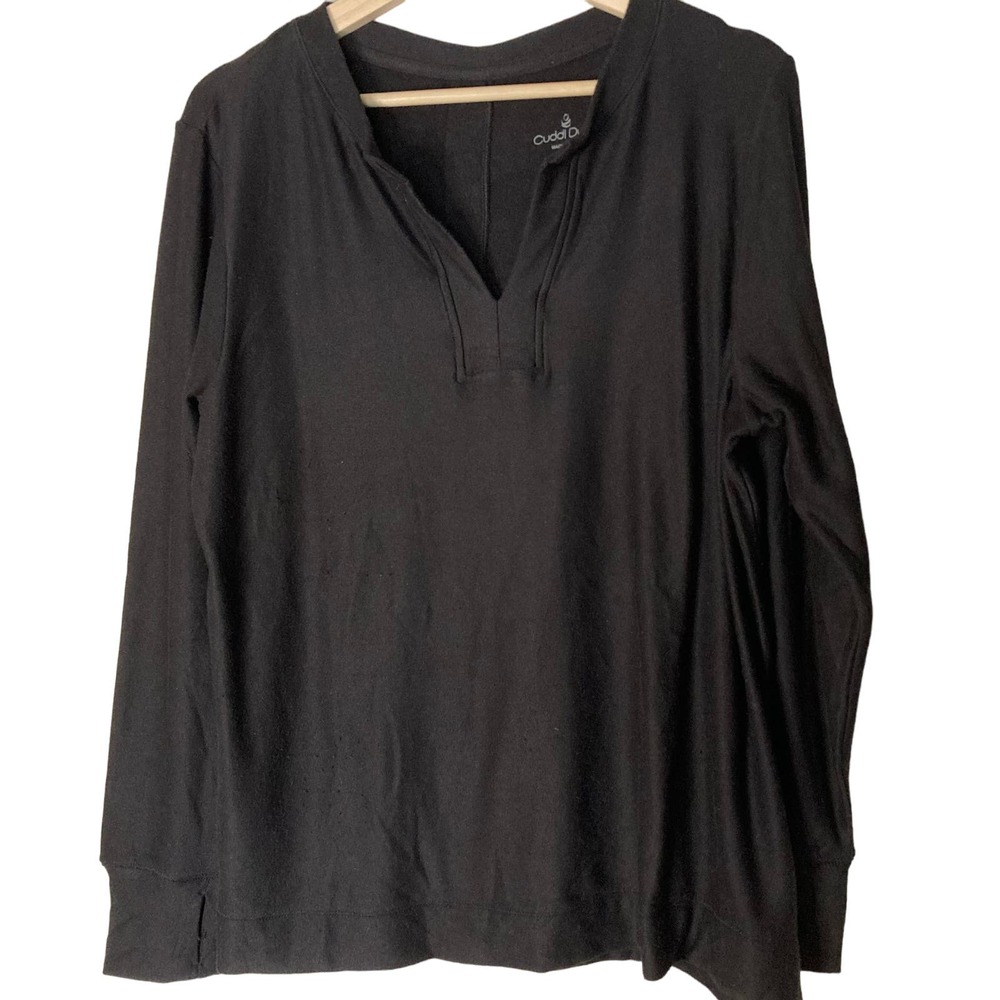 A618087 CUDDL DUDS Cozy Jersey Fleece Split-V Pullover Black L